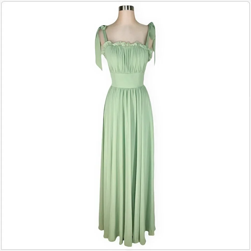 Morilee Mori Lee Sage Green Ruffle Shirred Bust Gown Dress Bridesmaid NWT New 4